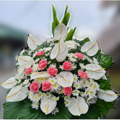 casket flowers white & pink