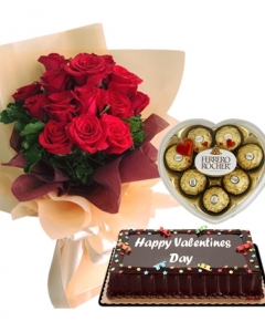 12 Red Roses with Cake & ferrero